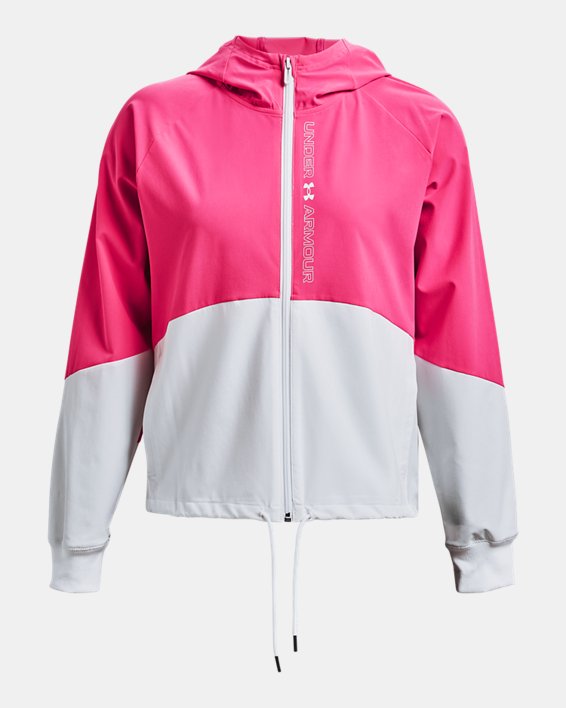 Women's UA Woven Full-Zip Jacket, Pink, pdpMainDesktop image number 5
